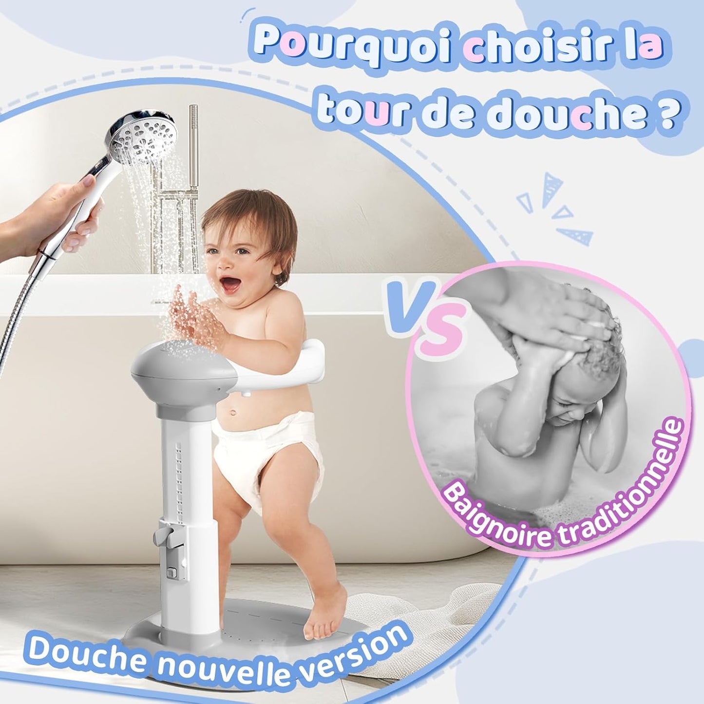 Support de Douche Bébé Réglable – Sécurité & Confort pour le Bain