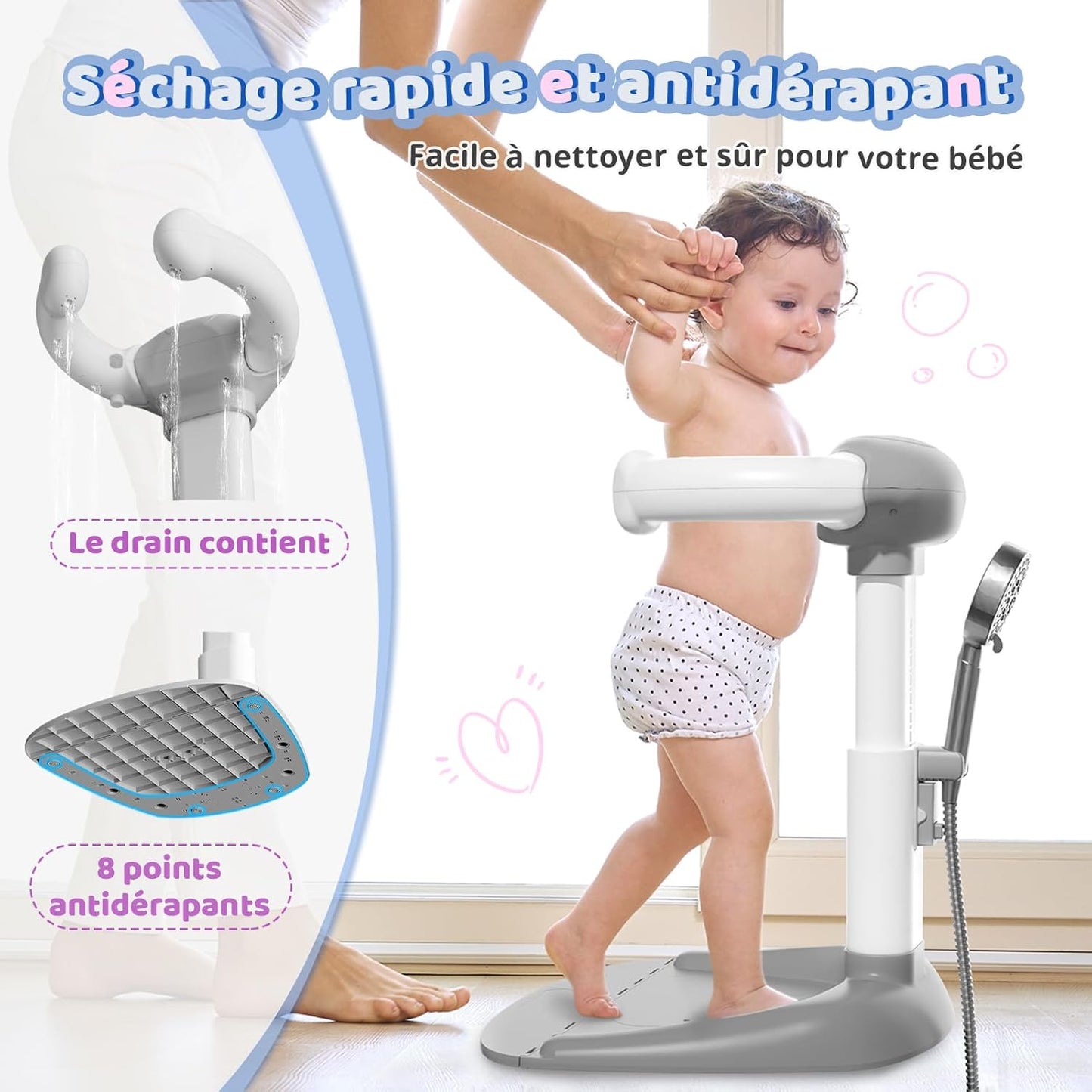 Support de Douche Bébé Réglable – Sécurité & Confort pour le Bain